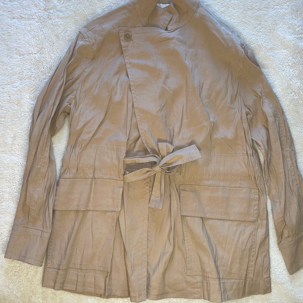 Vince Oat Linen Wrap Jacket with Waist Belt - Picture 3 of 8